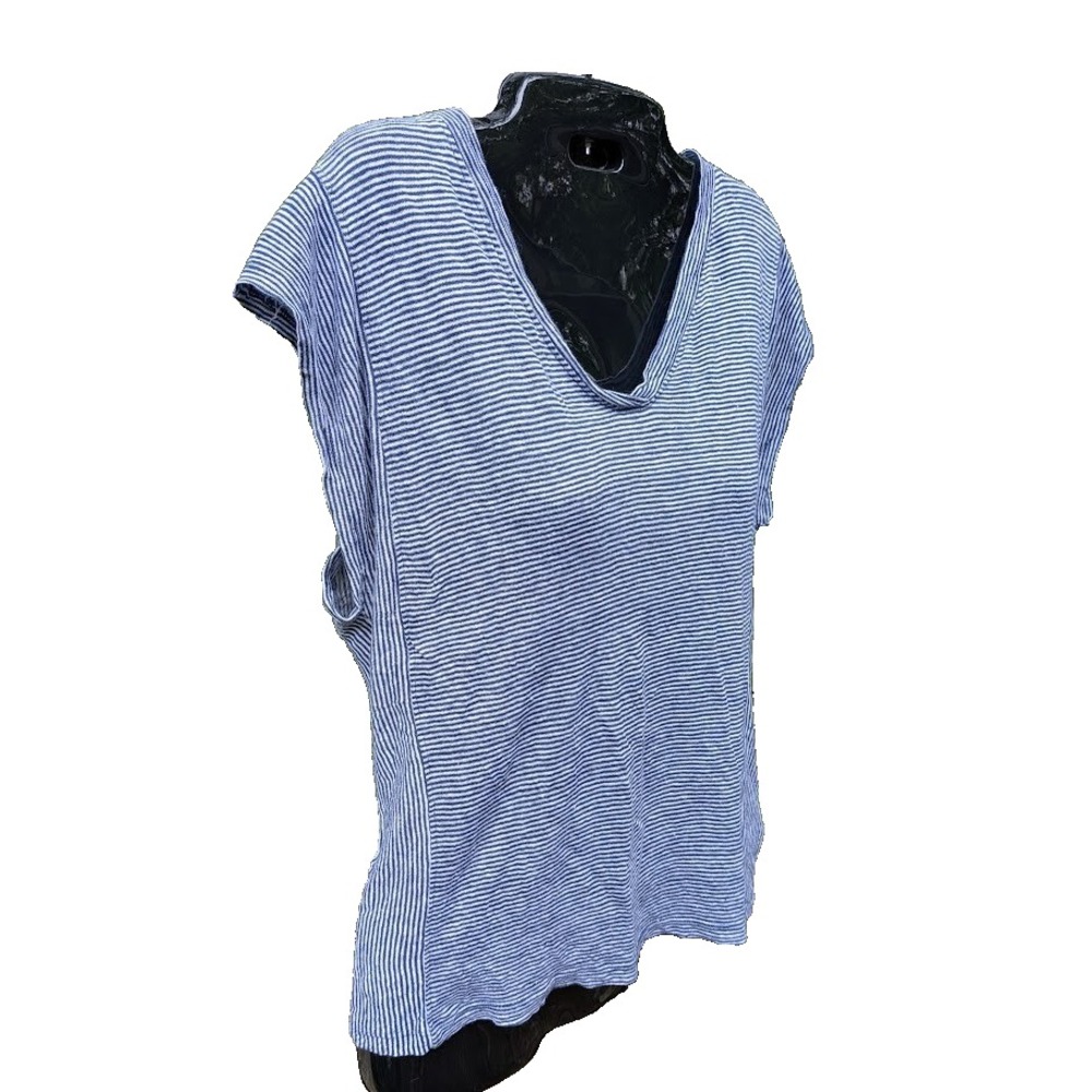 Christian Siriano Womens Top Sz S 100% Linen Blue Stripe Beachy Coastal Relaxed - Picture 2 of 7